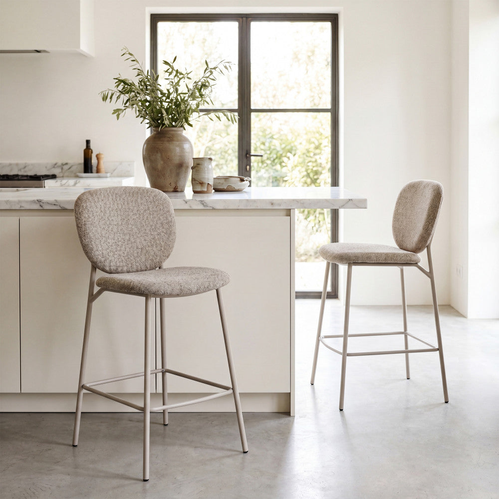Dalby - Set of 2 Bar Stools - Fabric, Beige Legs - Mottled Brown