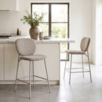 Dalby - Set of 2 Bar Stools - Fabric, Beige Legs - Mottled Brown