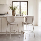 Dalby - Set of 2 Bar Stools - Fabric, Beige Legs - Mottled Brown