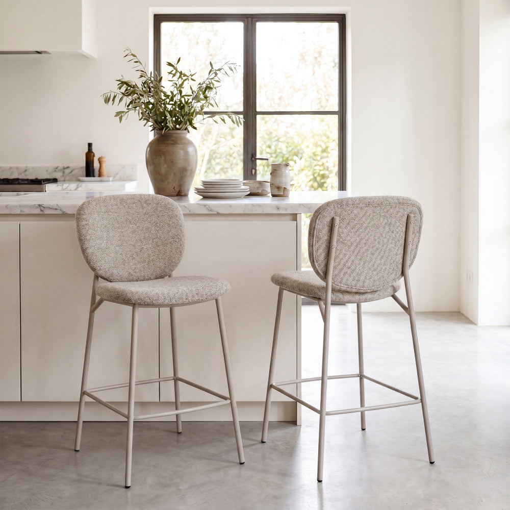Dalby - Set of 2 Bar Stools - Fabric, Beige Legs - Mottled Brown