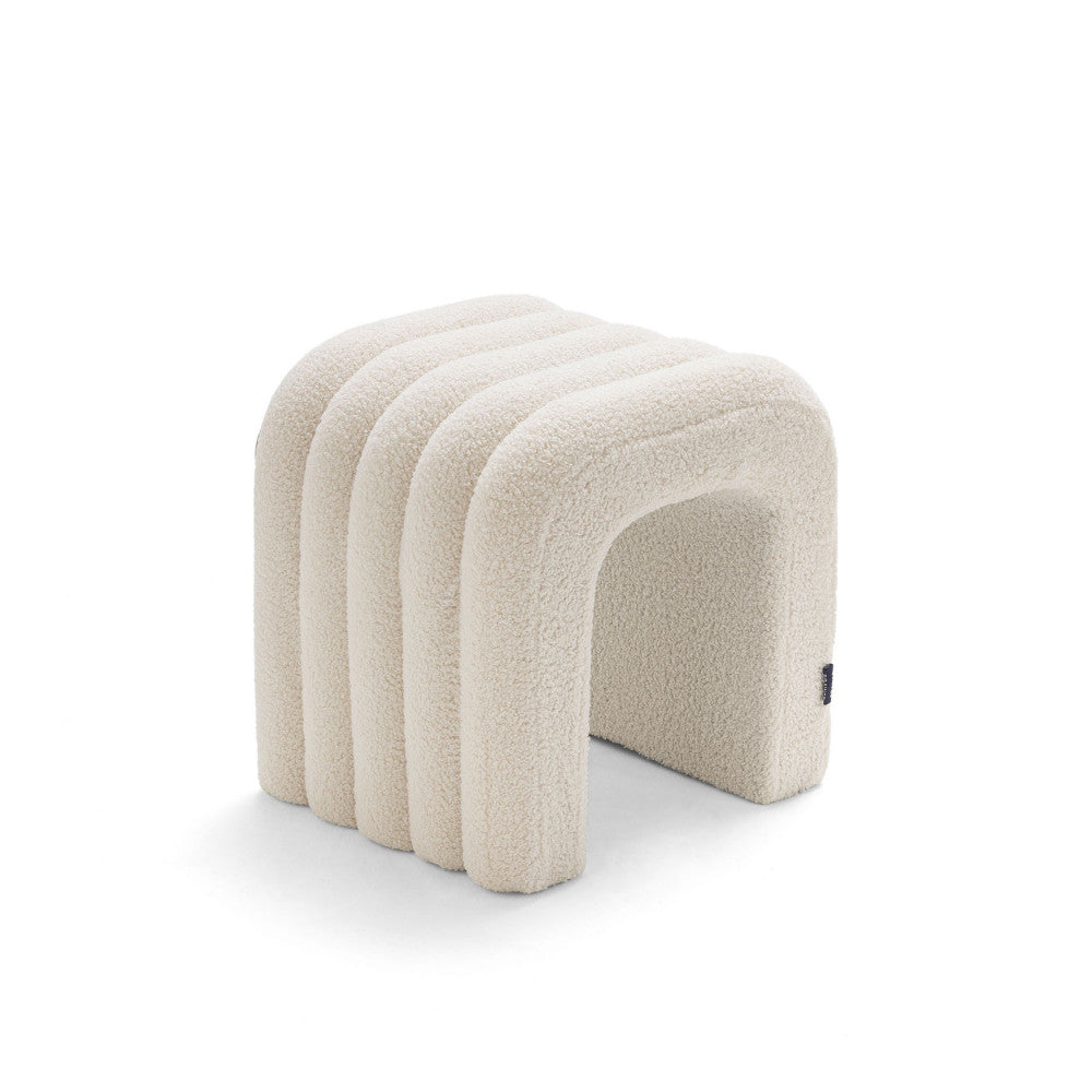Mui - Lot De 2 Tabourets Rembourrés - Tissu Bouclette - Blanc