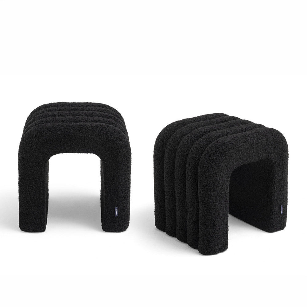 Mui - Lote de 2 taburetes acolchados - Tejido bouclé - Negro