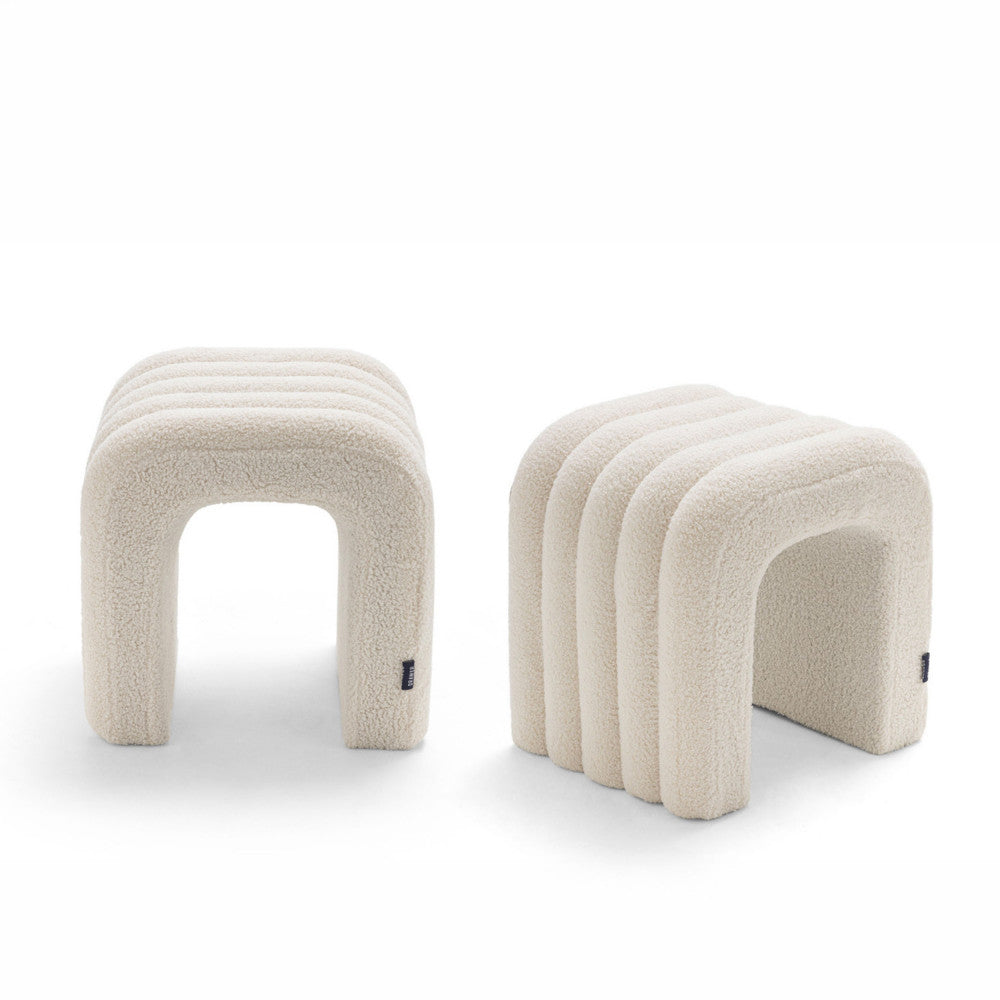 Mui - Lot De 2 Tabourets Rembourrés - Tissu Bouclette - Blanc