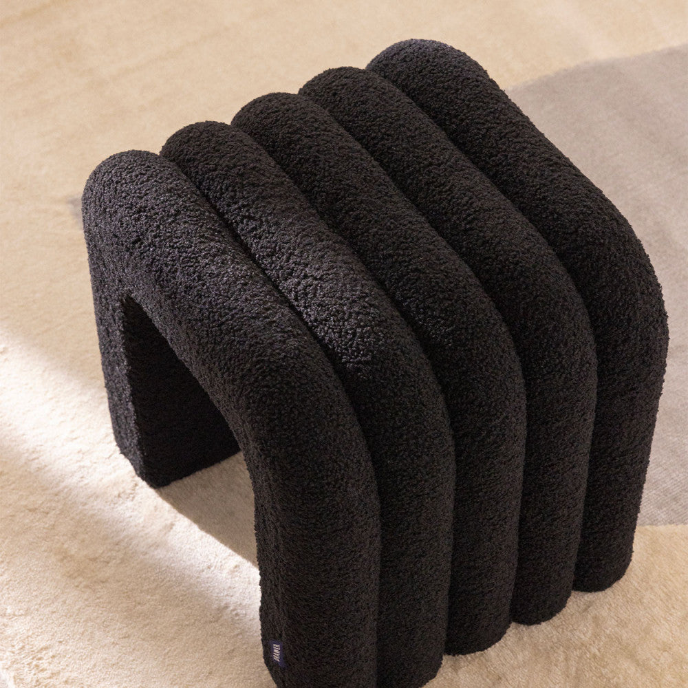 Mui - Lote de 2 taburetes acolchados - Tejido bouclé - Negro