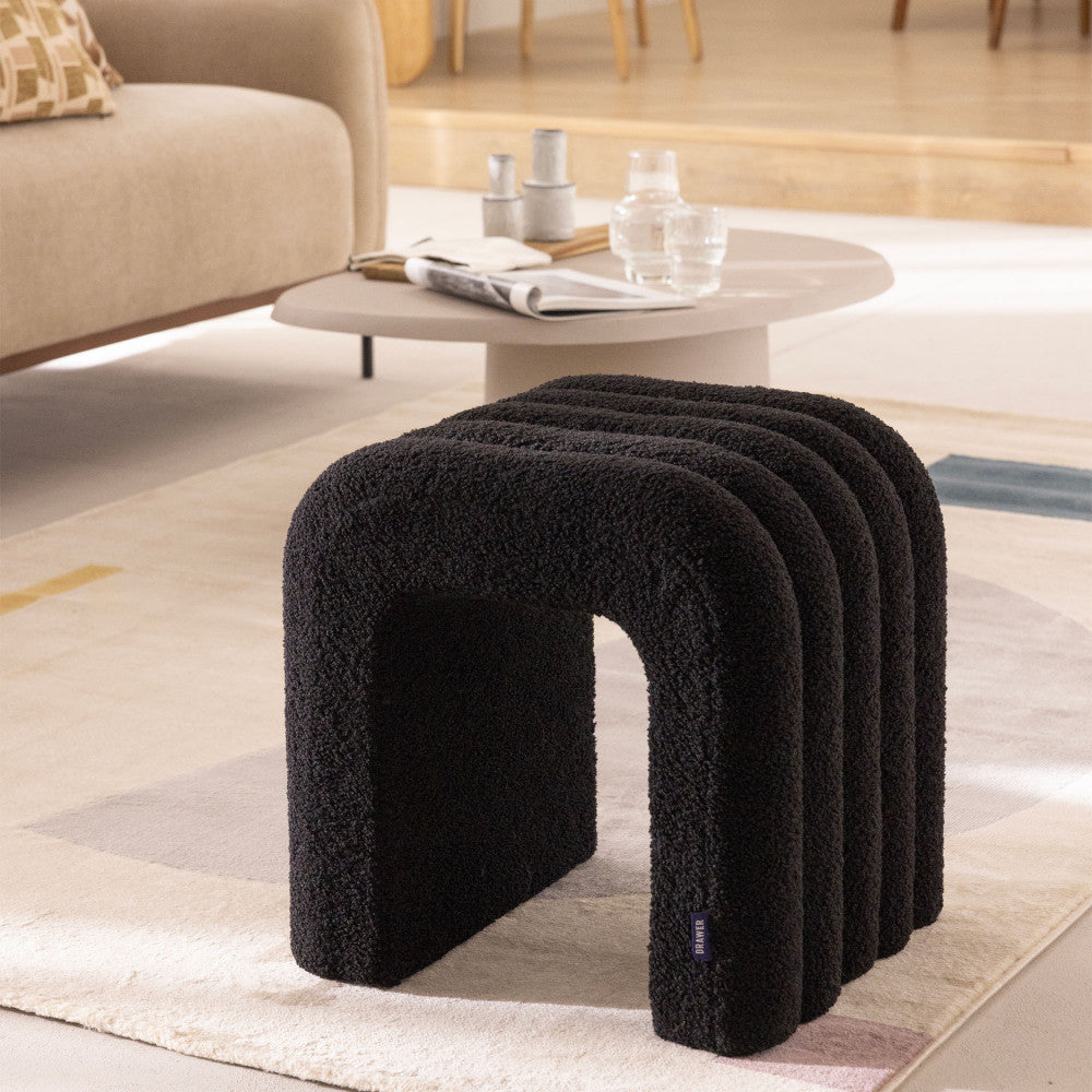 Mui - Lote de 2 taburetes acolchados - Tejido bouclé - Negro
