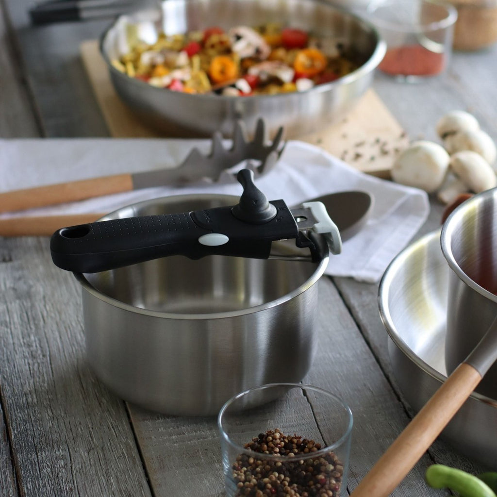 Iris - Set Di 3 Casseruole Con Manico Amovibile - Inox - 16/18/20 Cm