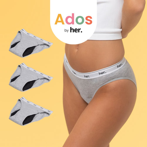 Pack de 3 braguitas menstruales Joy Teen - Gris claro