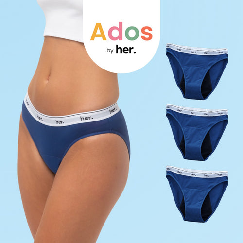 Set Of 3 Joy Teen Menstrual Panties - Navy Peony