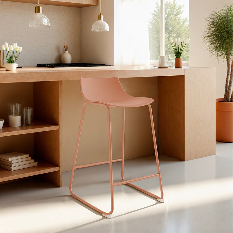 Lamer - Lot De 4 Chaises De Bar - Plastique & Métal - Terracotta
