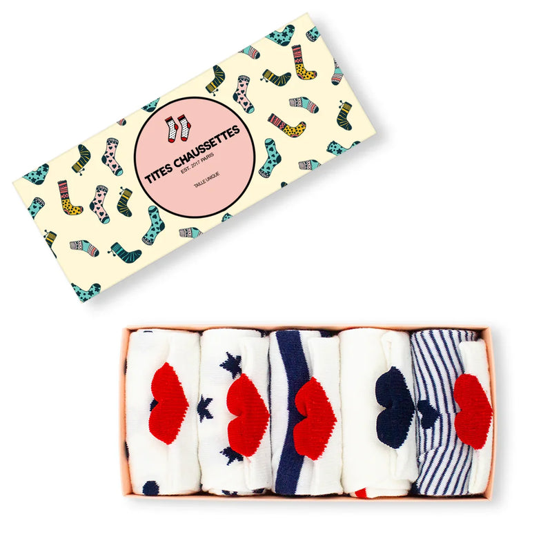 Lot de 5 socquettes avec languette cœur protectrice et motifs marins