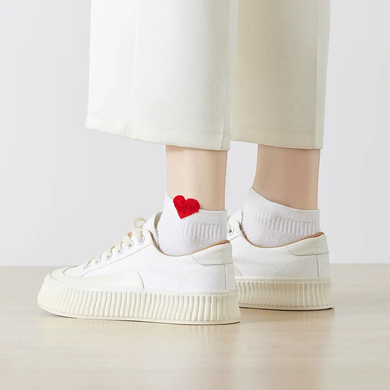 Lot de 5 chaussettes unies avec petit cœur brodé