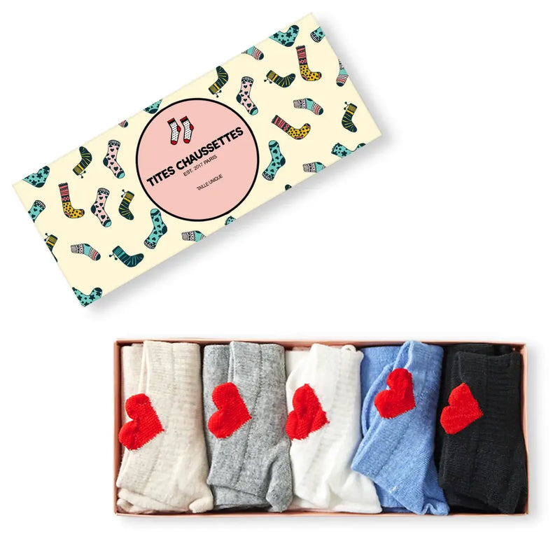 Lot de 5 chaussettes unies avec petit cœur brodé