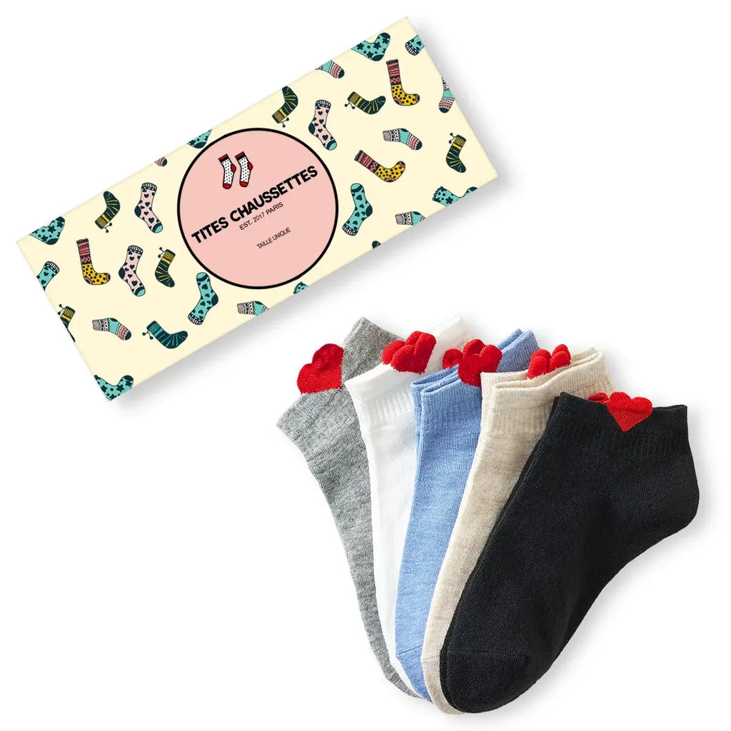 Lot de 5 chaussettes unies avec petit cœur brodé