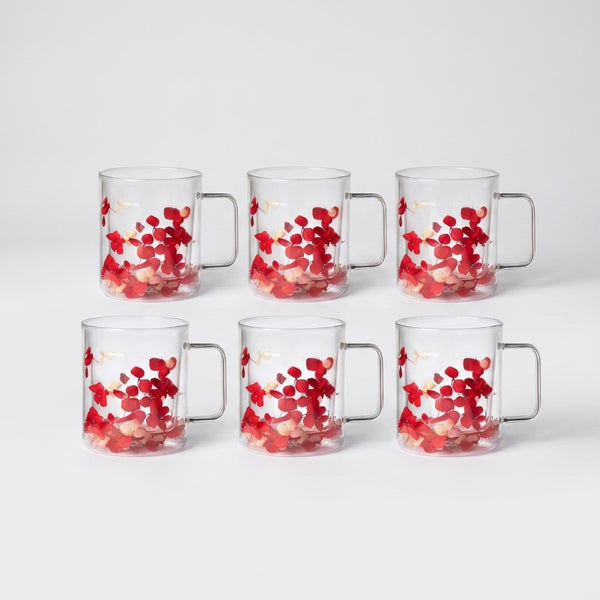 Flovers Petals - Set of 6 Mugs - White/Red