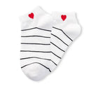 Lot de 5 chaussettes courtes rayées avec cœur brodé. Taille unique stretch 35-41. Confortables, douces et stylées pour un look fun et féminin.