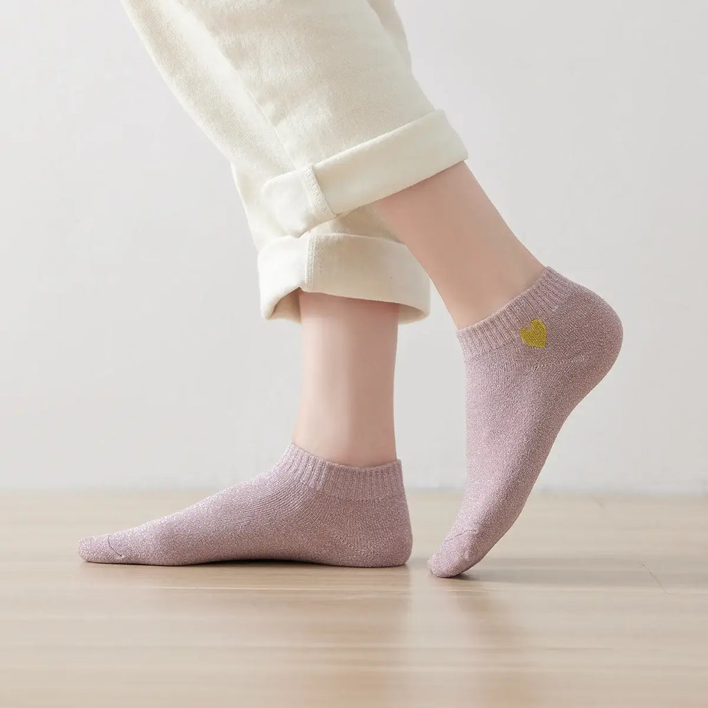 Chaussettes roses lurex à paillette à motif coeur doré pour femmes | Chaussettes douces et confortables | Fabriquées à partir de matériaux de haute qualité | Un cadeau parfait pour les femmes de tous âges