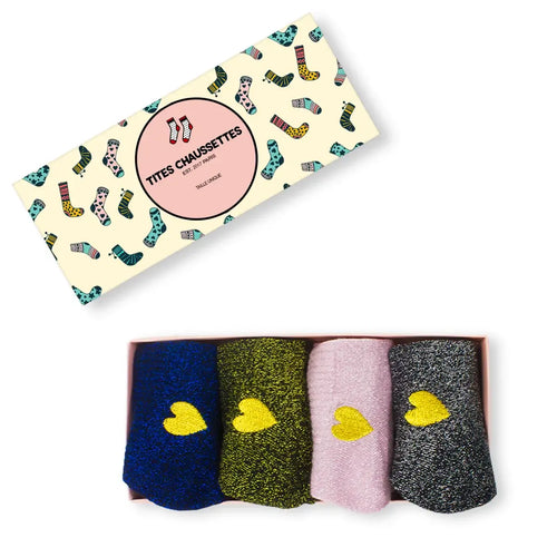 Lot de Chaussettes lurex à paillette à motif coeur doré pour femmes | Chaussettes douces et confortables | Fabriquées à partir de matériaux de haute qualité | Un cadeau parfait pour les femmes de tous âges