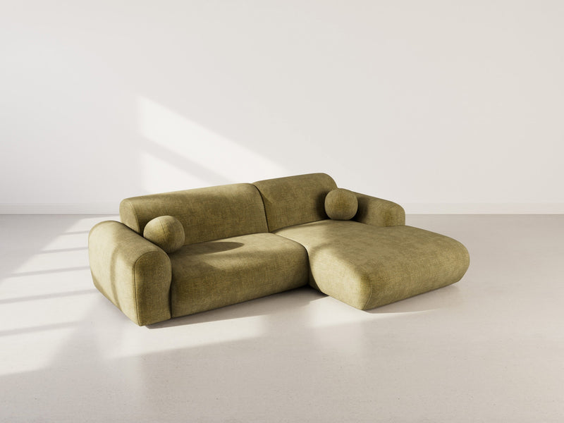Louise - Sofá esquinero - 4 plazas - Terciopelo texturizado - Verde caqui