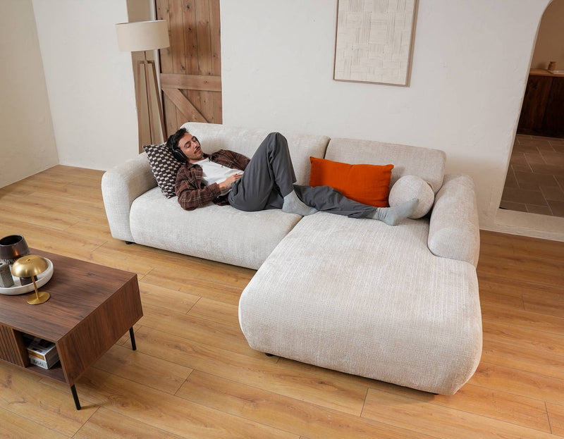 Louise - Corner Sofa - 4 Seater - Textured Velvet - Beige