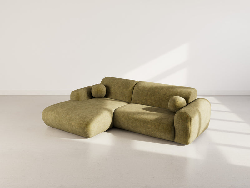 Louise - Sofá esquinero - 4 plazas - Terciopelo texturizado - Verde caqui