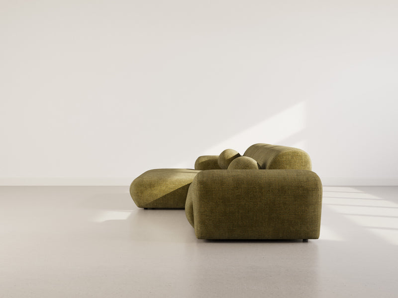 Louise - Sofá esquinero - 4 plazas - Terciopelo texturizado - Verde caqui