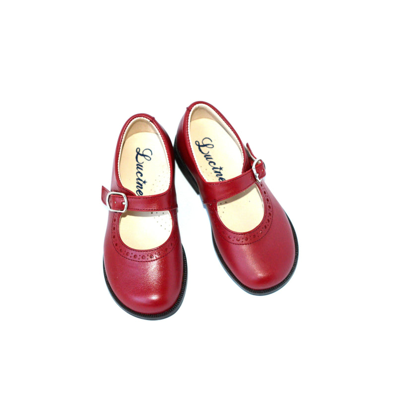 Louise Durable Girls' Shoes with Buckle - Cherry Red Leather - Girls