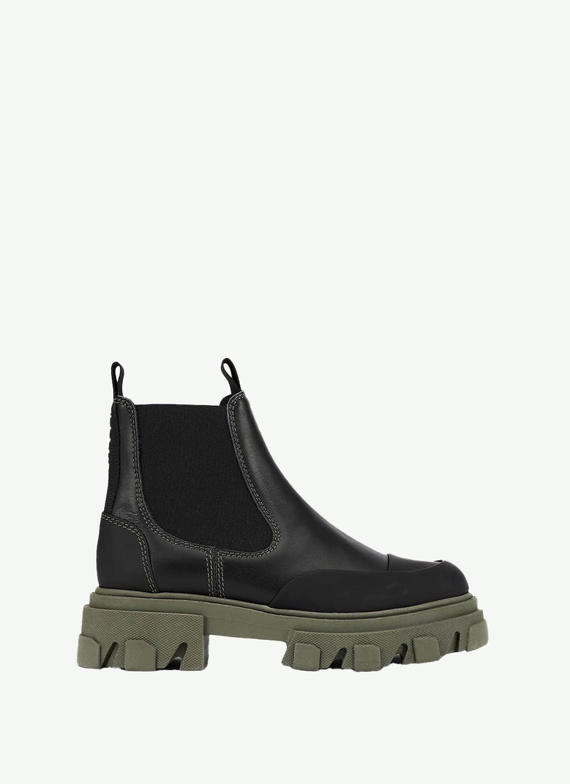 Ganni - Bottines Low Chelsea - Noir/ Vert - Femme