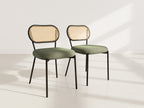 Luciano - Lot De 2 Chaises Cannage Dossier Arrondi - Tissu Bouclette - Vert Kaki