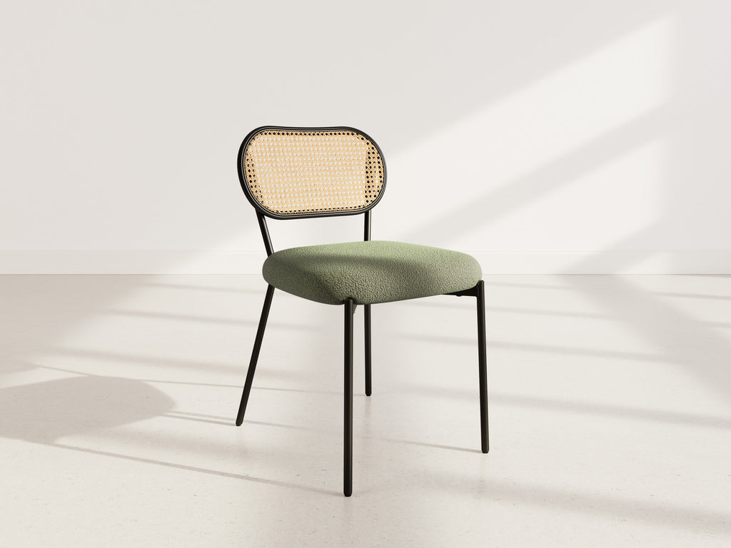 Luciano - Lot De 2 Chaises Cannage Dossier Arrondi - Tissu Bouclette - Vert Kaki