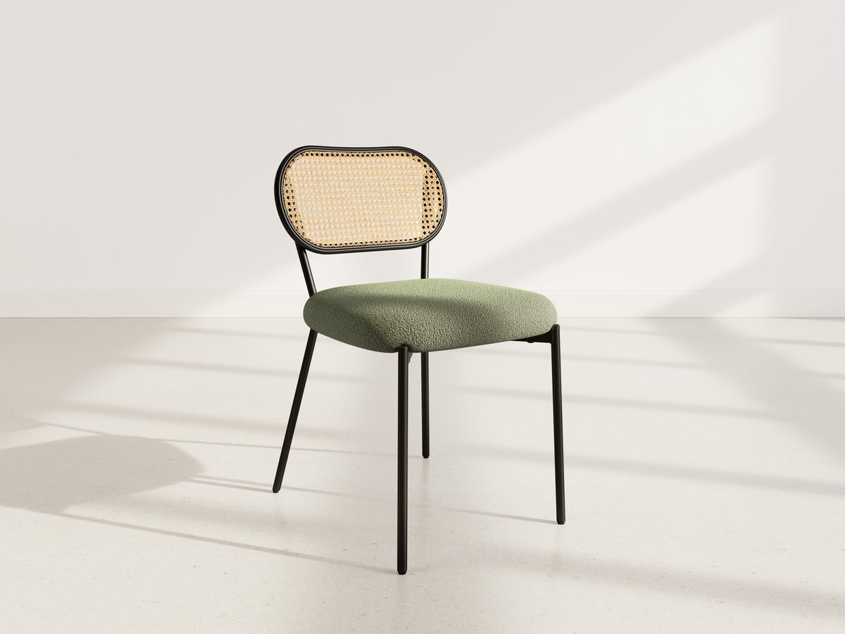 Luciano - Lot De 2 Chaises Cannage Dossier Arrondi - Tissu Bouclette - Vert Kaki