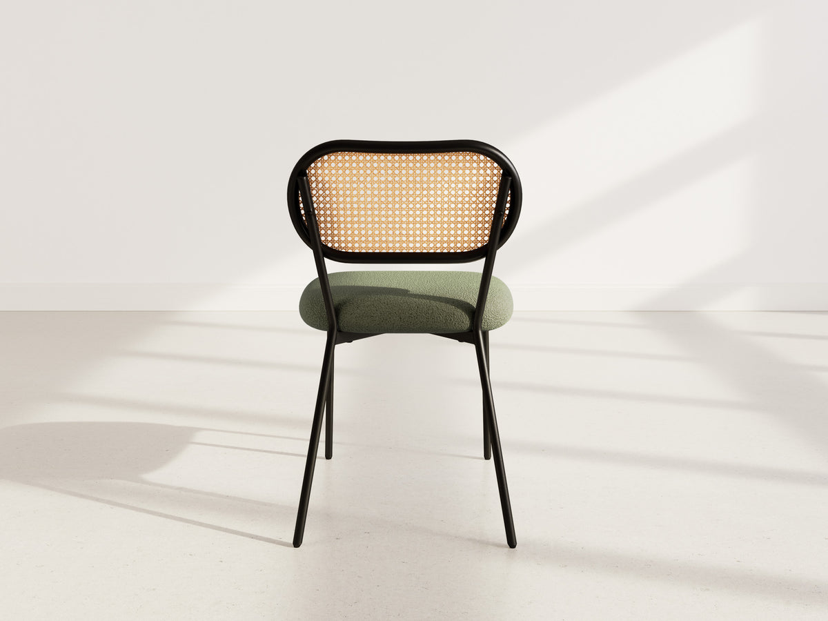 Luciano - Lot De 2 Chaises Cannage Dossier Arrondi - Tissu Bouclette - Vert Kaki