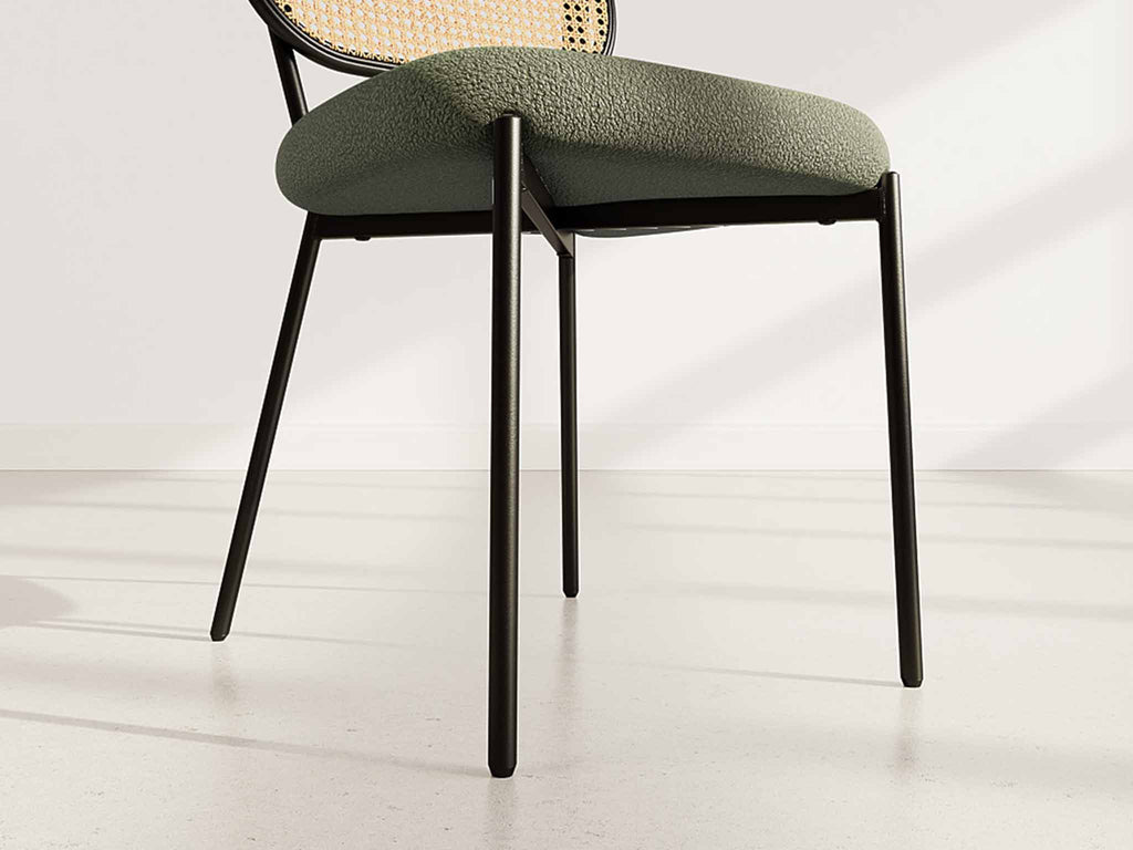 Luciano - Lot De 2 Chaises Cannage Dossier Arrondi - Tissu Bouclette - Vert Kaki