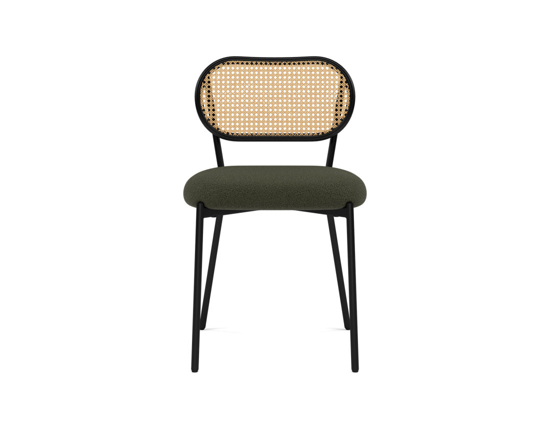 Luciano - Lot De 2 Chaises Cannage Dossier Arrondi - Tissu Bouclette - Vert Kaki