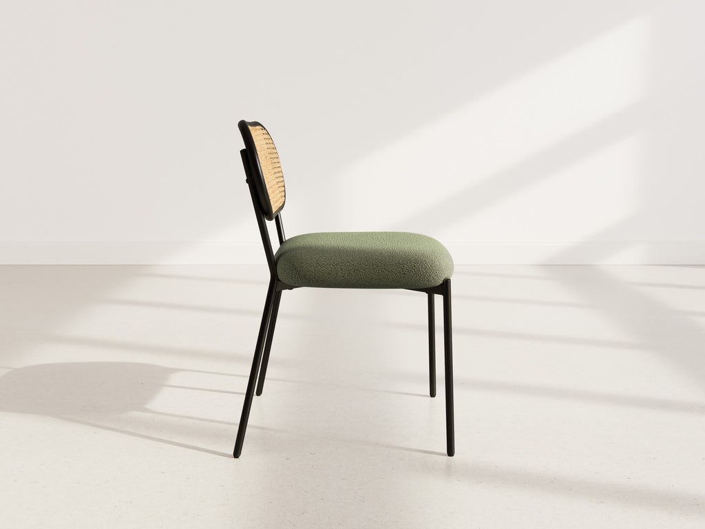 Luciano - Lot De 2 Chaises Cannage Dossier Arrondi - Tissu Bouclette - Vert Kaki