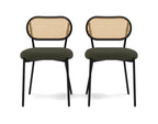 Luciano - Lot De 2 Chaises Cannage Dossier Arrondi - Tissu Bouclette - Vert Kaki