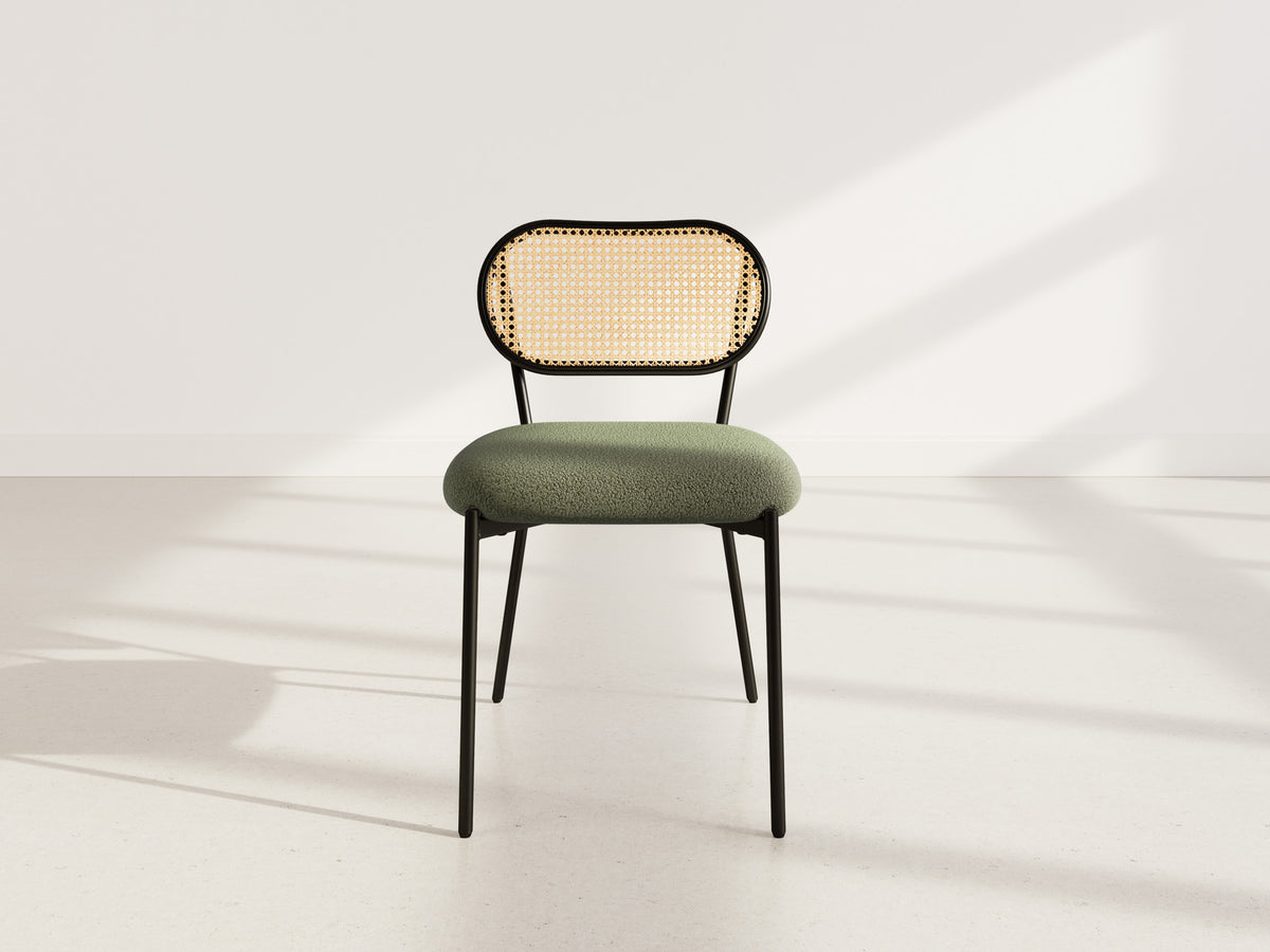 Luciano - Lot De 2 Chaises Cannage Dossier Arrondi - Tissu Bouclette - Vert Kaki