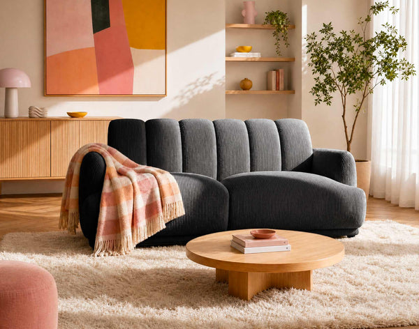 Luigi - Straight 3-Seater Sofa - Corduroy - Grey