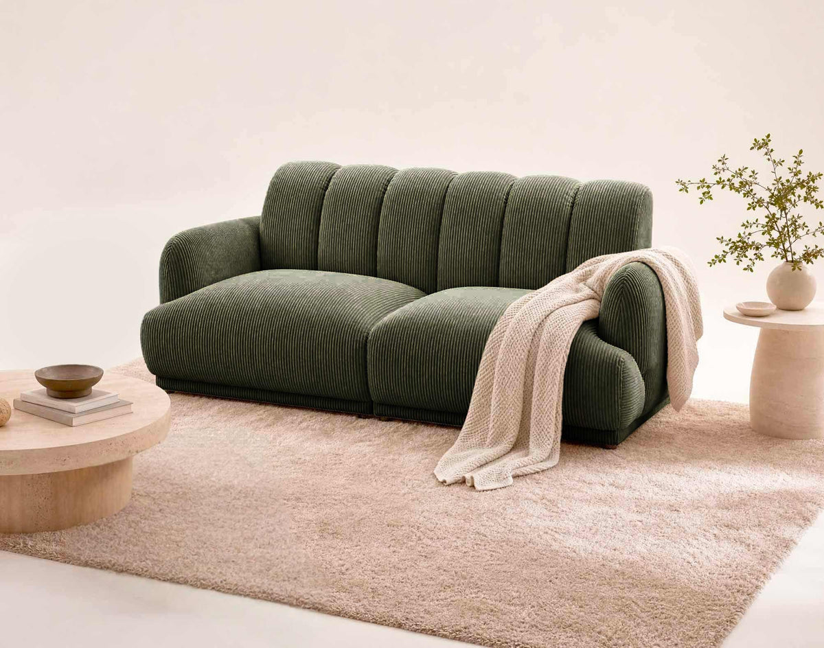Luigi - Sofá recto de 3 plazas - Pana - Verde