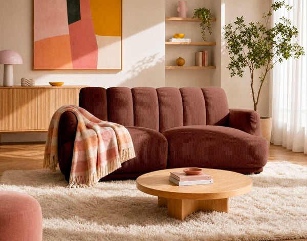 Luigi - 3-Seater Straight Sofa - Corduroy - Terracotta