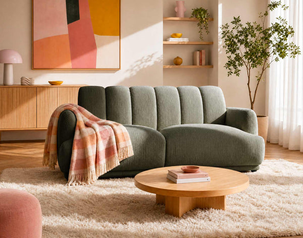 Luigi - 3-Seater Straight Sofa - Corduroy - Green