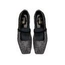 Lumina Crystal Black Flat Ballerina shoes, elegantly square-toed, adorned with crystals and a stylish strap, handcrafted in Italy.