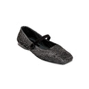 Charming Lumina Crystal Black Flat Ballerina with square toe and sparkling crystals, handcrafted in Italy.