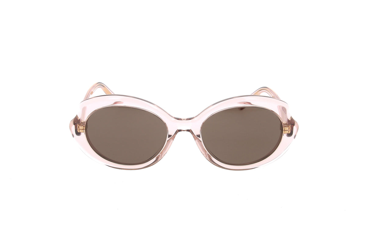 Luxury Eyewear – Solbriller - Loewe, lyserøde solbriller, mørke glas, ovalt stel, på hvid baggrund