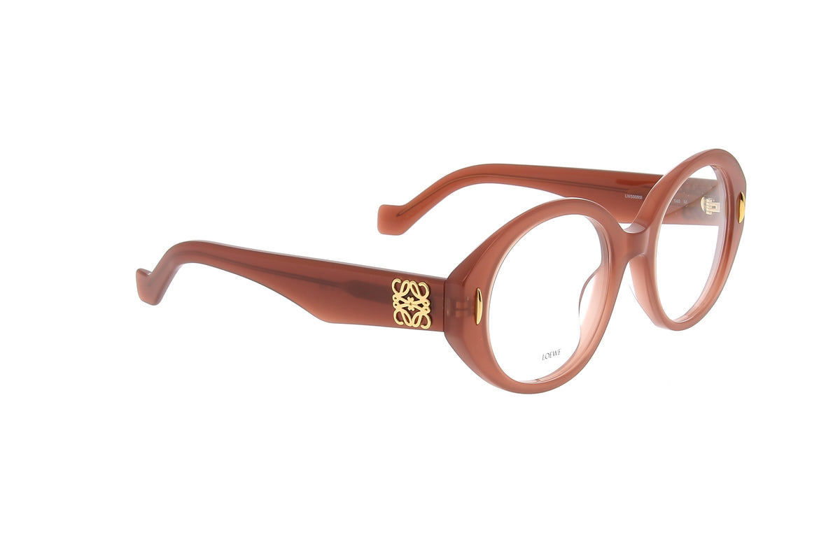 Luxury Eyewear – Sonnenbrillen - Loewe, braune Brille, ovale Fassung, schmale Bügel, auf weißem Hintergrund präsentiert