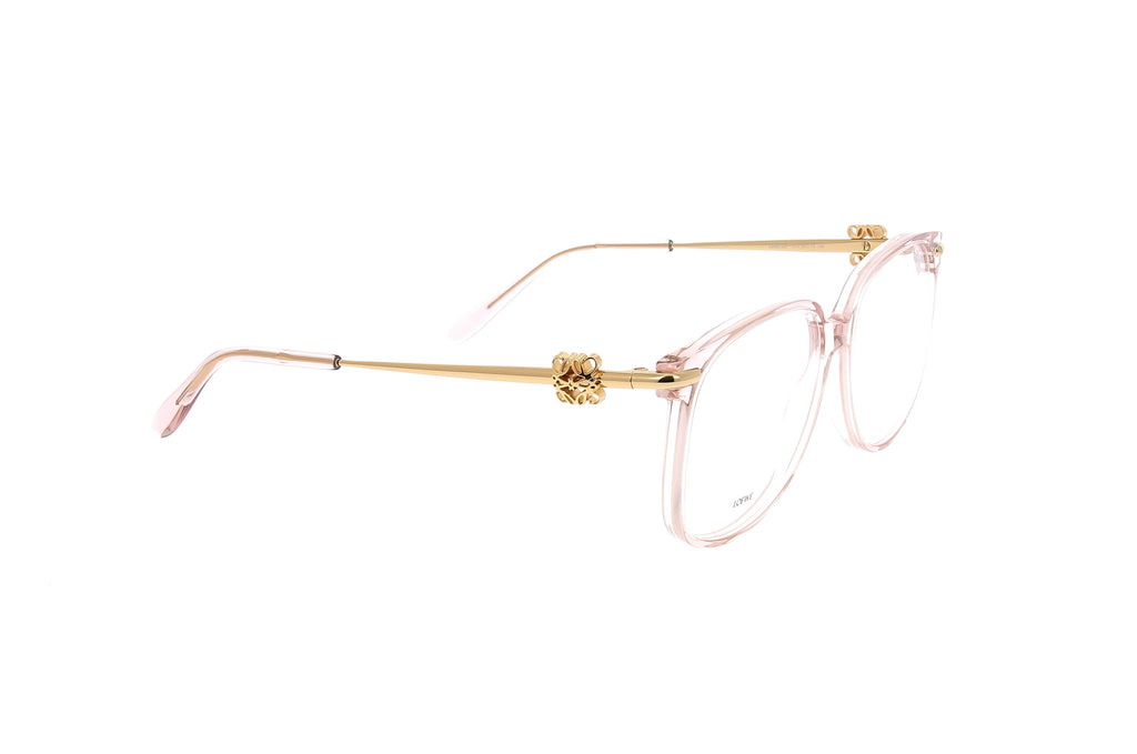 Luxury Eyewear – Lunettes De Soleil - Loewe, lunettes de vue roses avec branches dorées, posées sur fond blanc
