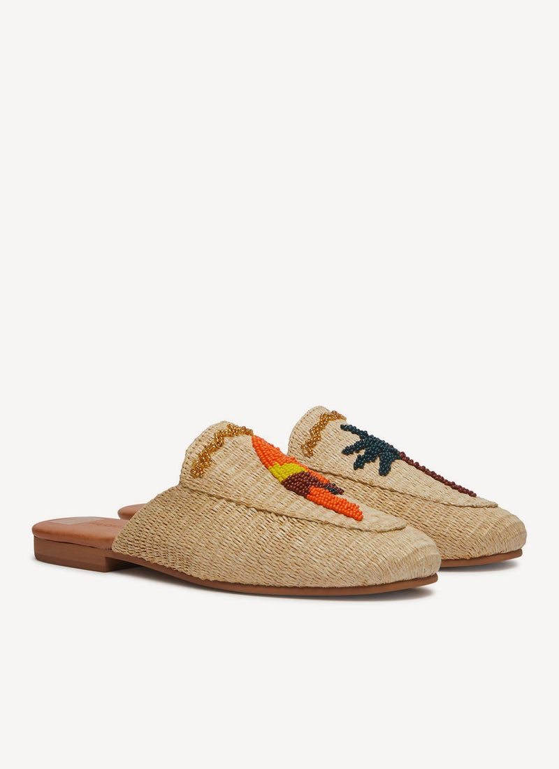 Farm Rio - Mules Raffia Macaw - Beige - Femme