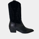 Mi-Bottes Santiags Ann Tuil Malene Bis - Cuir Teju Et Velours Noir