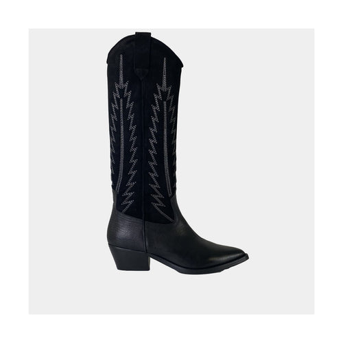 Bottes Santiags Ann Tuil Maleo - Cuir Teju Et Velours Noir