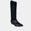 Bottes Santiags Ann Tuil Maleo - Cuir Teju Et Velours Noir