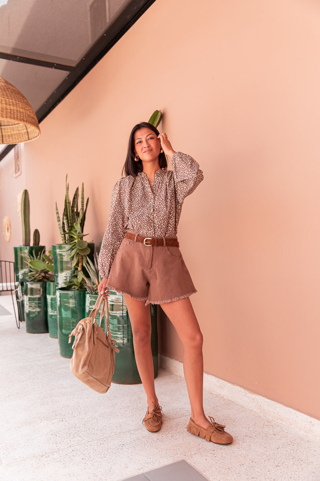 MANOËL Camel - Floral Blouse